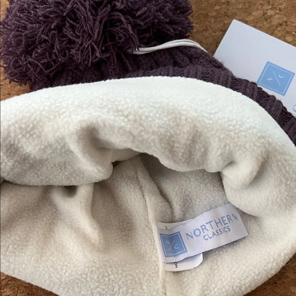 Northern Classics Beanie‎ Kids 9-18M Purple NEW Cable Knit Fleece Lined Pom Hat